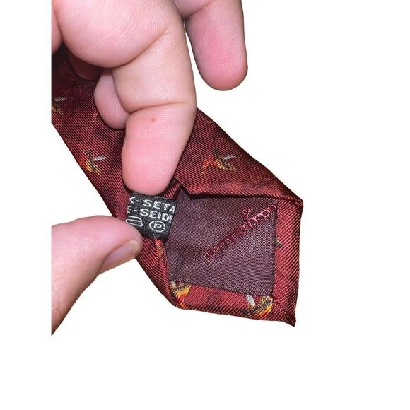 Salvatore Ferragamo Red Pheasant Print Handmade Neck Tie - Picture 7 of 7